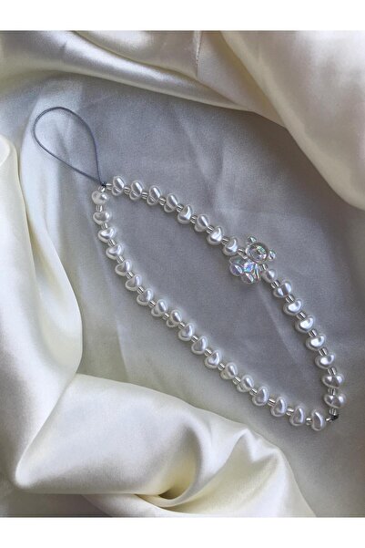 PEONY peonyofficiall Gümüş Şeffaf Ayı Figürlü Ve İncili Telefon Charmı Telefo...