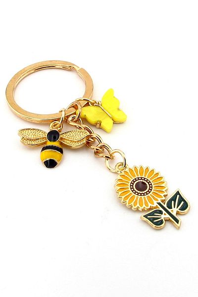 Solfera Sun Flower Bee and Butterfly Spring Nature Floral Metal Dangle Keychain Kc288