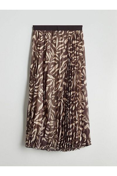 LC Waikiki Lcw Vision Brown Patterned Pleated Skirt with Elastic Waist