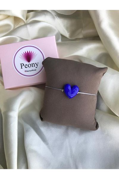 PEONY - peonyofficiall Blue Heart Glass Murano Bracelet Gray String Bracelet