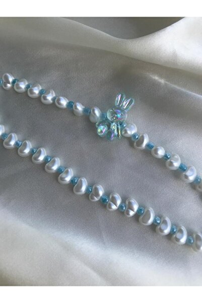 PEONY peonyofficiall Mavi Tavşan Figürlü Ve Incili Telefon Charmı Telefon Ipi