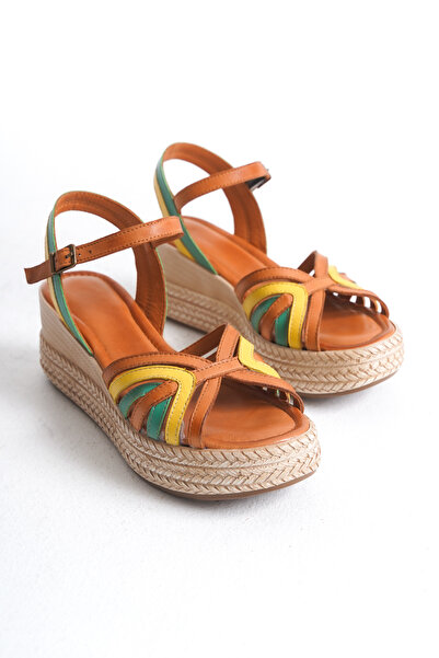 Elile Shoes صندل بكعب عريض من الجلد الطبيعي ونعل ناعم