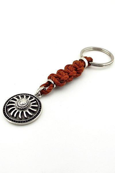 Solfera Shield Sun Motif Tan Rope Macrame Knitted Keychain Kc309