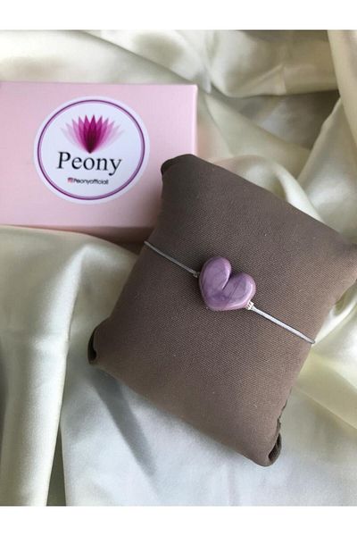PEONY - peonyofficiall Purple Heart Glass Murano Bracelet Gray String Bracelet
