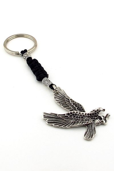 Solfera Black Eagle Predator Bird Black Macrame Knitted Metal Tip Keychain Kc300