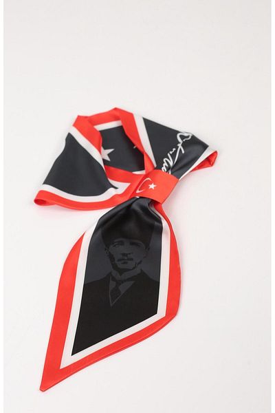 ElevaGlam Patterned Tie Scarf with Ataturk Portrait