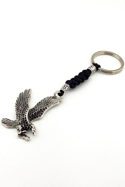 Solfera Black Eagle Predator Bird Black Macrame Knitted Metal Tip Keychain Kc300