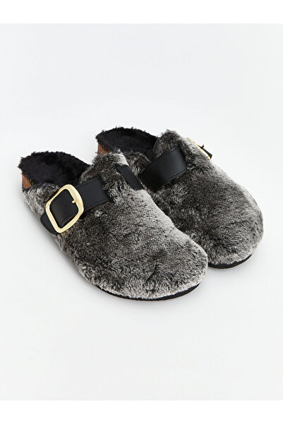 LC Waikiki Black Plain Plush Women's House Slippers