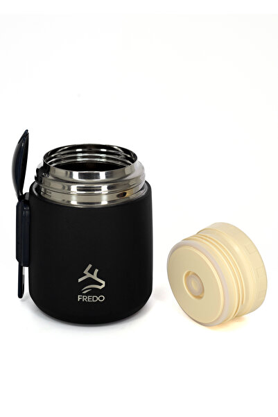FREDO Duo Dine Baby Black Food Container & Food Thermos, Mug - Keeps Hot for 8 Hours, Cold for 12 Hours 500 ml