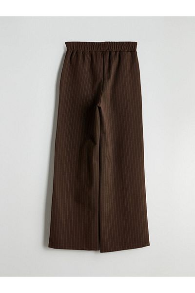 LC Waikiki Lcw Modest Beige Striped Women's Trousers with Elastic Waist