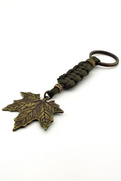 Solfera Green Macrame Braided - Plane Leaf Autumn Khaki Metal Keychain Kc316