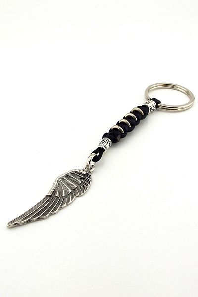 Solfera Black Macrame Braided Metal Angel Wing Keychain (Kc318)