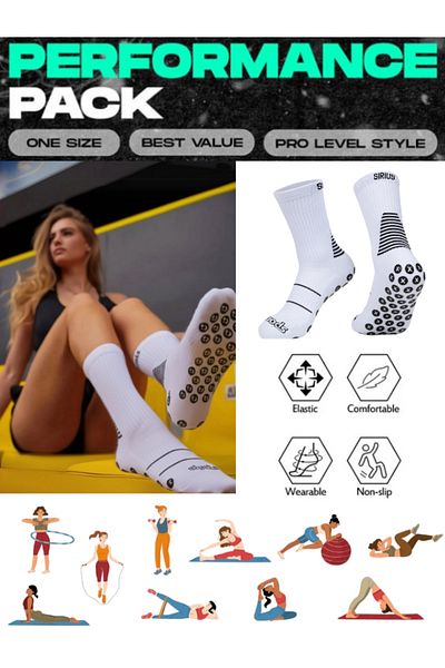 Sirius Sportswear Silicone Sole Sports Socks - for Yoga, Cycling, Running, Fitness, Pilates