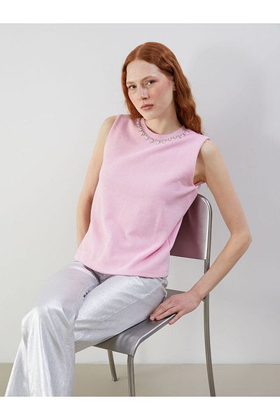 LC Waikiki Lcw Vision Pink Crew Neck Stone Women's Knitwear Undershirt