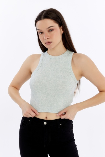 Maison La Femme Women's Ribbed Halter Neck Crop Tank Top