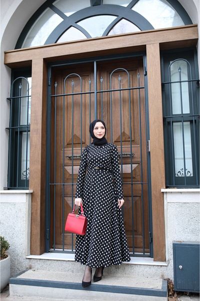 TUA MODA Tua Fashion Women's Crepe Fabric Long Sleeve Full Length Polka Dot Dress 132 cm