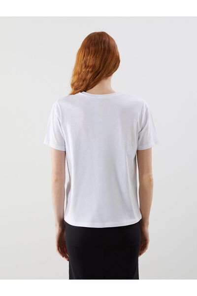 LC Waikiki Γυναικείο μπλουζάκι LCW Vision White Crew Neck Ribbon με τύπωμα