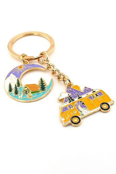 Solfera Camper Caravan Travel Moon Trip Nature Nature Camping Metal Keychain Kc292