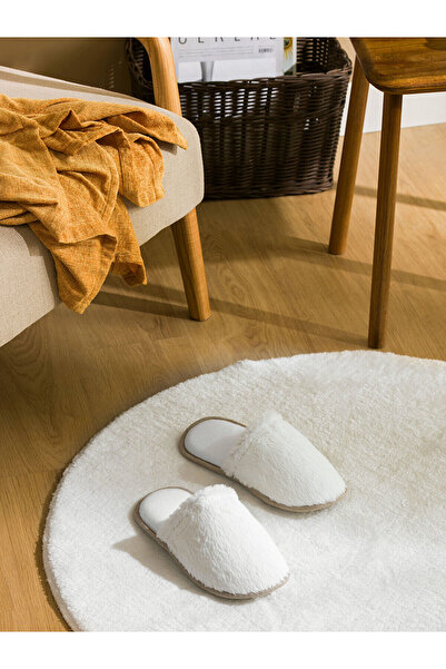 LC Waikiki Ecru Λούτρινες Γυναικείες Παντόφλες Σπιτιού