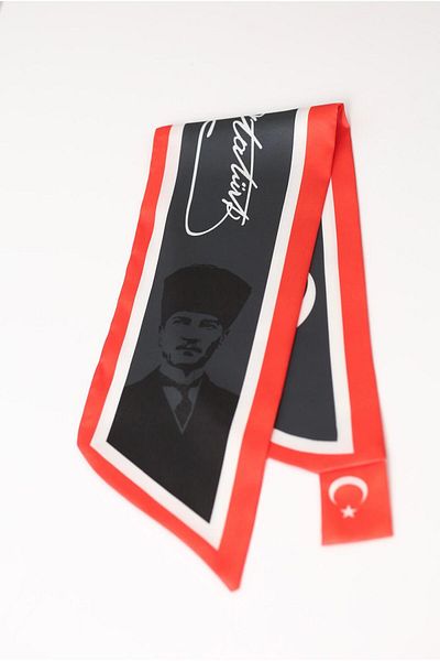 ElevaGlam Patterned Tie Scarf with Ataturk Portrait