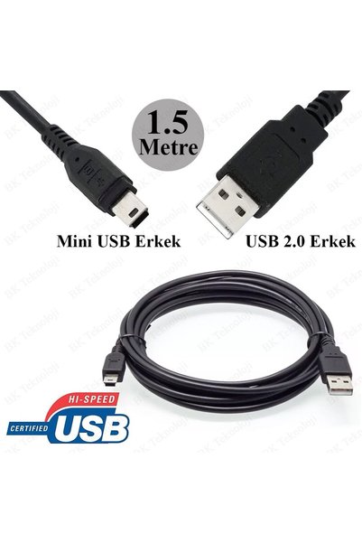 Derwell 1.5 Metre 1.5mt Ps3 Mini Usb Erkek Veri-şarj Kablosu V3 A Erkek Mini ...