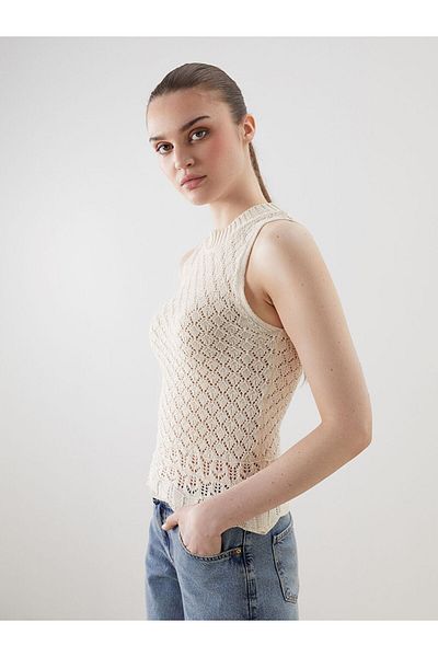 LC Waikiki Lcw Vision Beige Crew Neck Openwork Women's Knitwear Undershirt