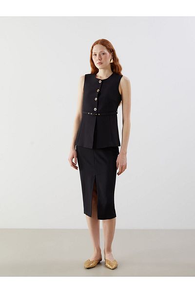 LC Waikiki Lcw Vision Black Crew Neck Belted Women's Classic Vest