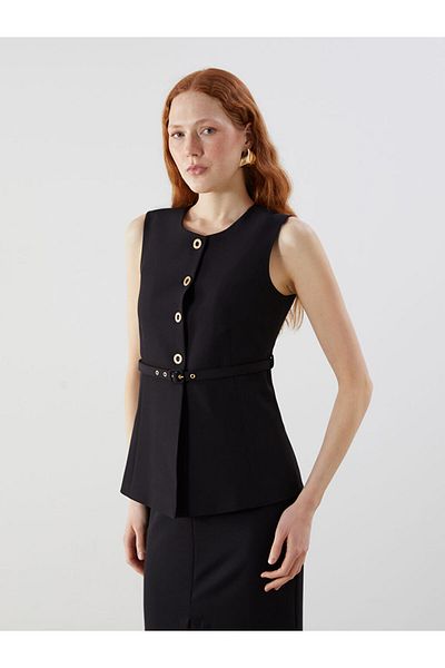 LC Waikiki Lcw Vision Black Crew Neck Belted Women's Classic Vest