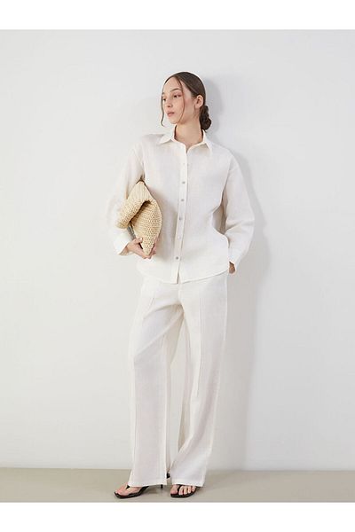 LC Waikiki New Season Elastic Waist Plain Linen Women's Trousers - S5Me34Z8
