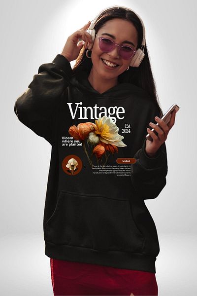 Soufeel Flower Where You Are Planted Vintage Women Men Printed Three Thread Black Hooded Hodie Sweatshirt