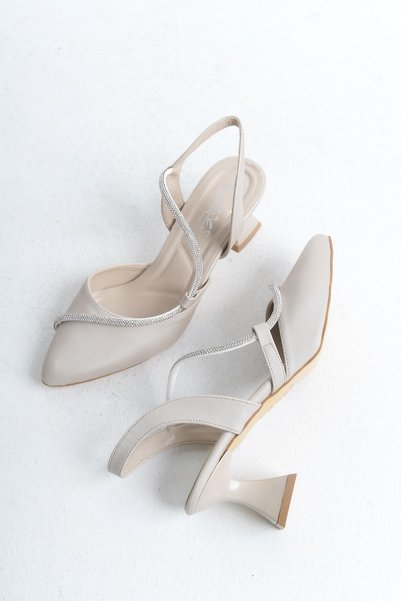 Tamdabu Ayakkabı Skin Satin Stone Short Heeled Women's Shoes