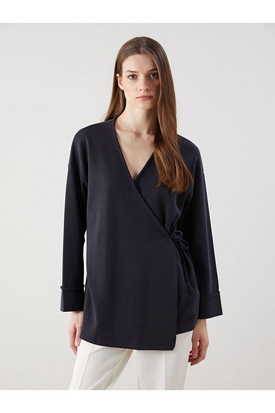 LC Waikiki Lcw Modest Anthracite Shawl Collar Modal Blended Women's Cardigan