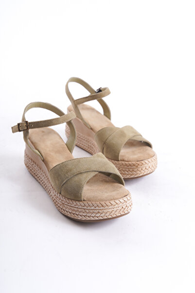 Elile Shoes Hakiki Deri Yumuşak Tabanlı Dolgu Topuk Sandalet