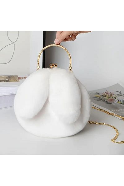 GlassySKY Geantă cu lanț de pluș cu ureche de iepure foarte elegantă, petrecere, nuntă, henna, ziua de naștere, cadou de Ziua Îndrăgostiților