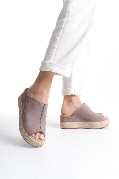Elile Shoes Genuine Leather Soft Sole Wedge Heel Slippers