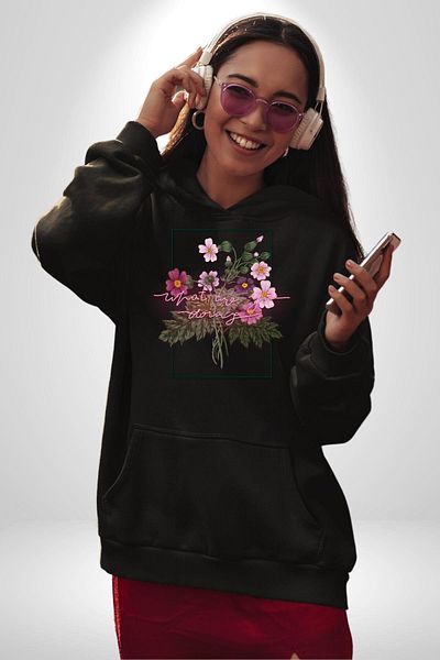 Soufeel What You Gonna Do Neon Flowers Women Men Printed Three Thread Black Hooded Hodie Sweatshirt
