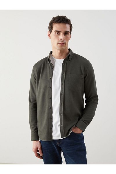 LC Waikiki Ανδρικό πουκάμισο LCWAIKIKI Classic Khaki Regular Fit μακρυμάνικο Oxford