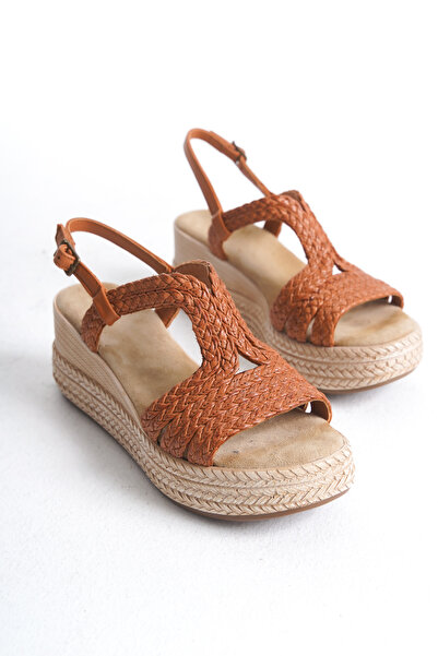 Elile Shoes Hakiki Deri Yumuşak Tabanlı Dolgu Topuk Sandalet