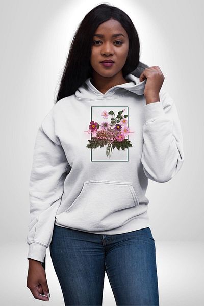 Soufeel What You Doing Neon Flowers Women Men Printed Three Thread White Hooded Hodie Sweatshirt