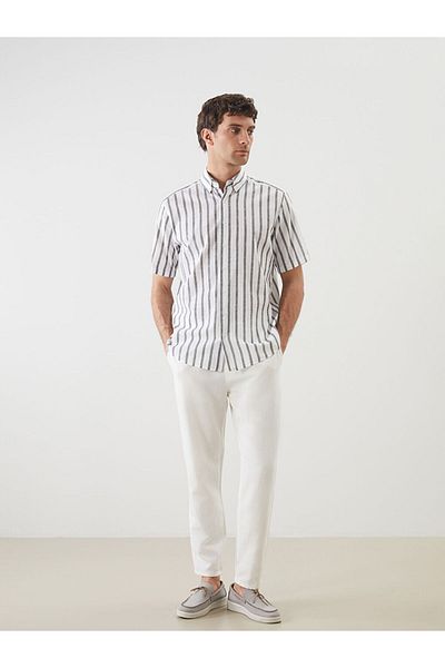 LC Waikiki Regular Fit Short Sleeve Striped Linen Look Men's Shirt