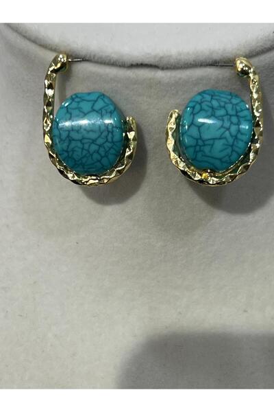 Store Doğal Turkuaz Taşlı Gold Detaylı Küpe
