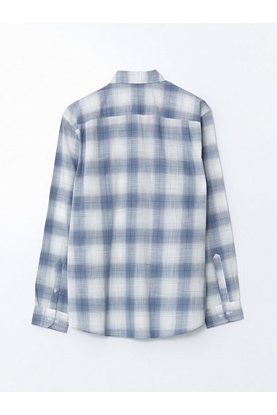 LC Waikiki Southblue Indigo Regular Fit Long Sleeve Plaid Men's Shirt
