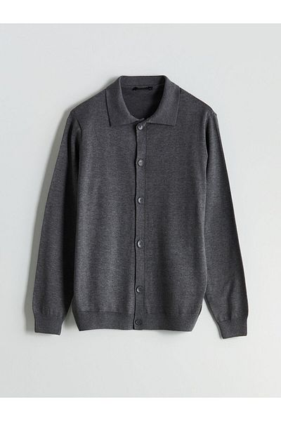 LC Waikiki Southblue Standard Fit Polo Neck Men's Knitwear Cardigan