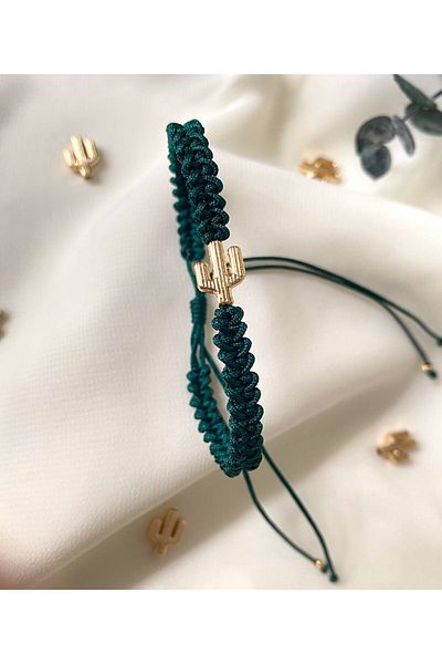 sabiha aksesuar Macrame Braided Rope Bracelet with Cactus Figure