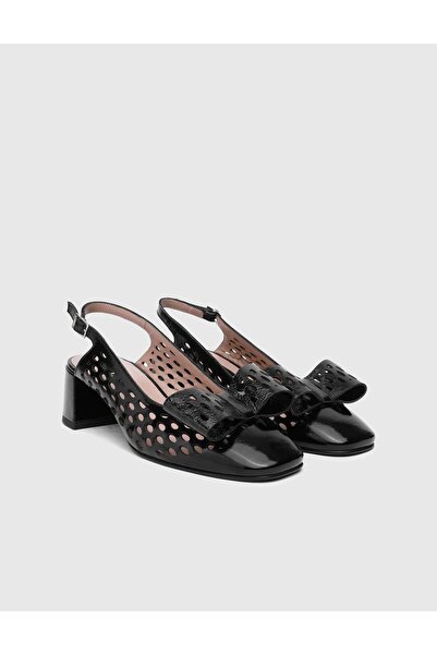 İLVİ Pallag Hakiki Rugan Deri Kadın Siyah Topuklu Sandalet