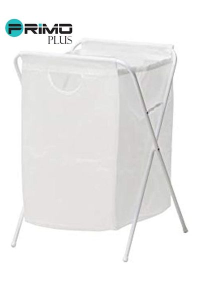 Primo Plus White stainless steel laundry basket with stand