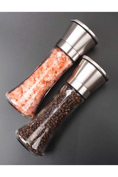 Vivien Home Glass Body Stainless Steel Lid Salt Pepper Mill Salt Pepper Grinder 19 cm 1 Piece