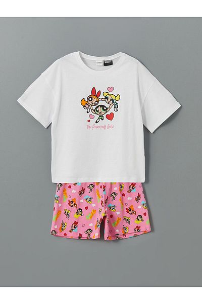 LC Waikiki Детски комплект пижама с къси панталони и къси панталони LCW Kids White