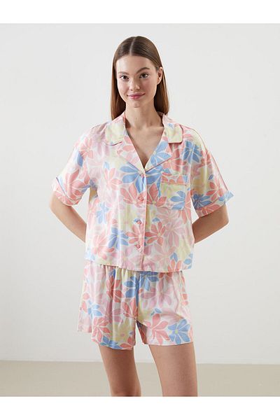 LC Waikiki New Season Shirt Collar Floral Women's Shorts Pajama Set - S5H107Z8