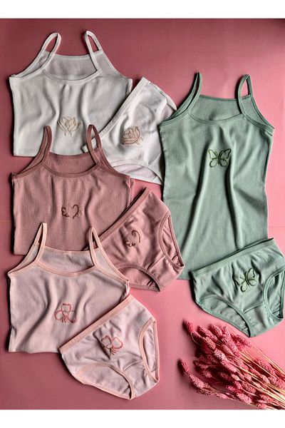VicTroy Girl's 4 Pieces, Most Valuable Modal Fabric Embroidered Undershirt and Slip Panties Set